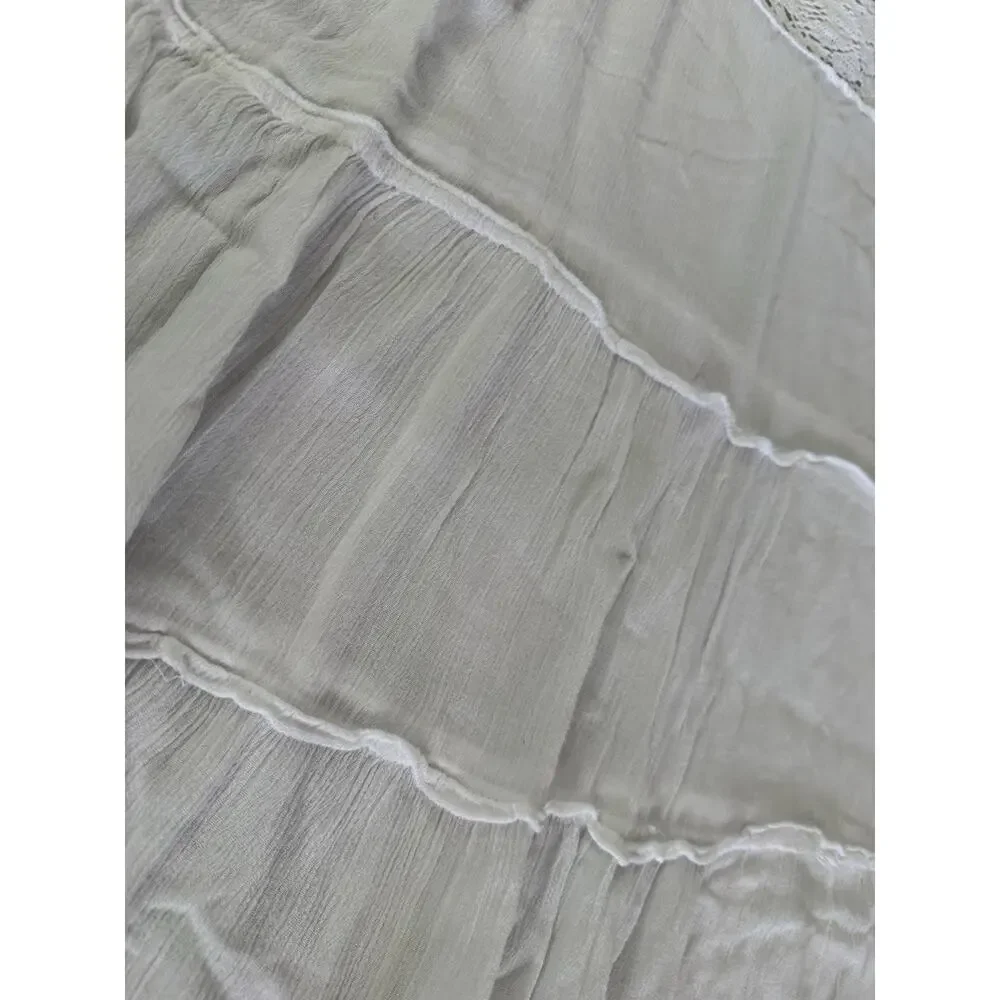 Raviva Women’s‎ Size Large White Maxi Rayon/Cotton Tiered Cottagecore Dress Boho